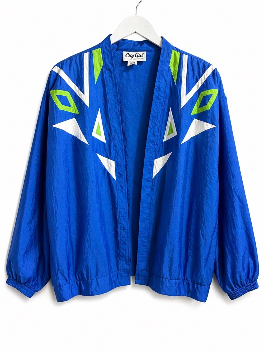 Vintage 90s City Girl Blue Geometric Windbreaker Jacket Oversized M/L Streetwear
